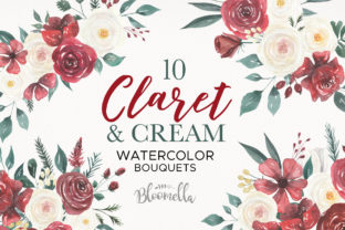 Claret and Cream Flowers Watercolor Design Assets