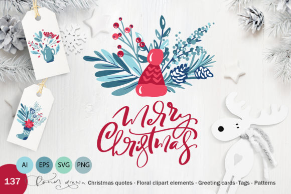 Floral Christmas Holiday Elements: Elevating Seasonal Design with Hand-Drawn Calligraphy and Botanical Assets