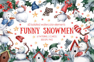 Funny Snowmen Watercolor Clip Art for Creative Projects