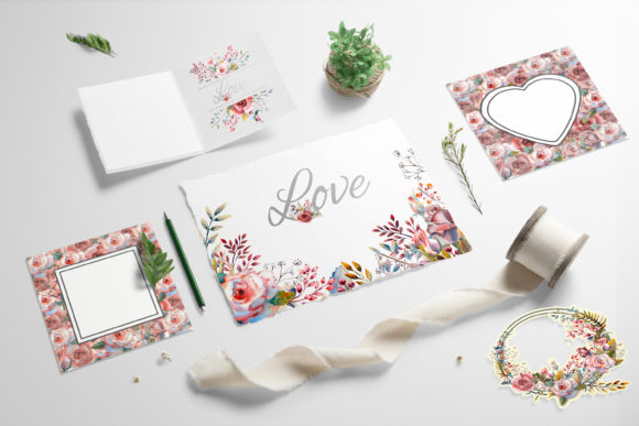 Pink Rose Watercolor Set: Elegant Design Elements for Wedding & Romantic Projects