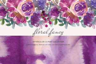 Watercolor Aubergine Purple Flowers Clipart